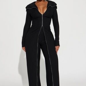 Black long sleeve pant jumpsuit
